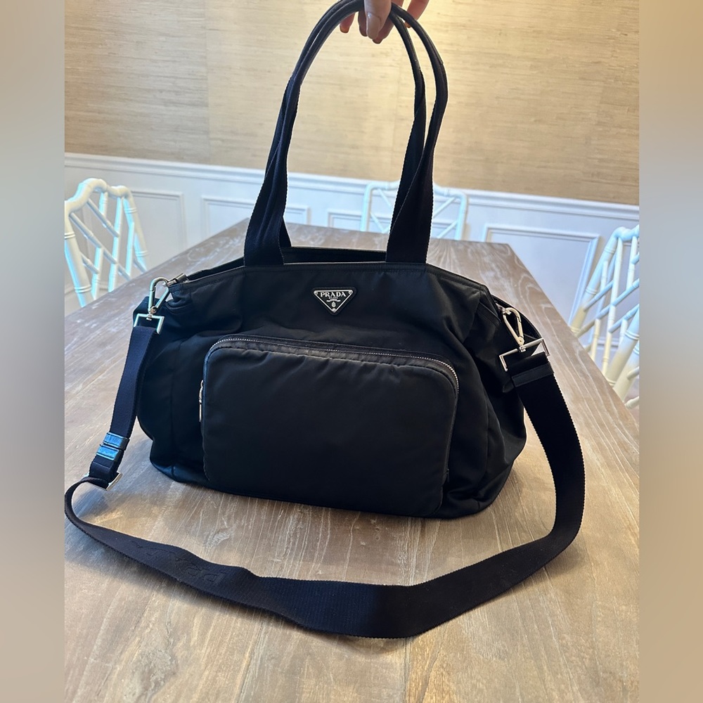 Black Prada re-nylon diaper bag baby bag